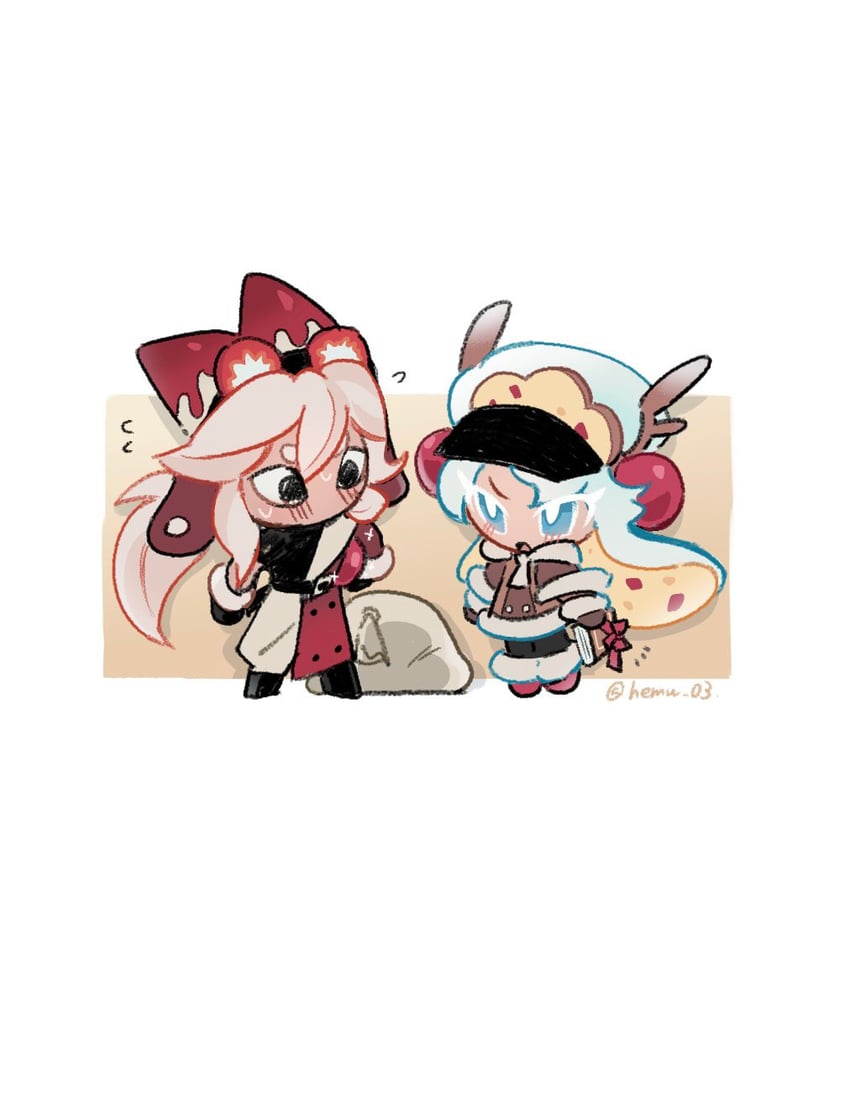 strawberry cream cookie and stollen cookie (cookie run and 1 more) drawn by vania_(hemu_03)