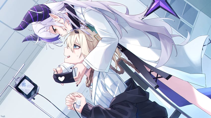 la+ darknesss and kazama iroha (hololive) drawn by westlee_ar