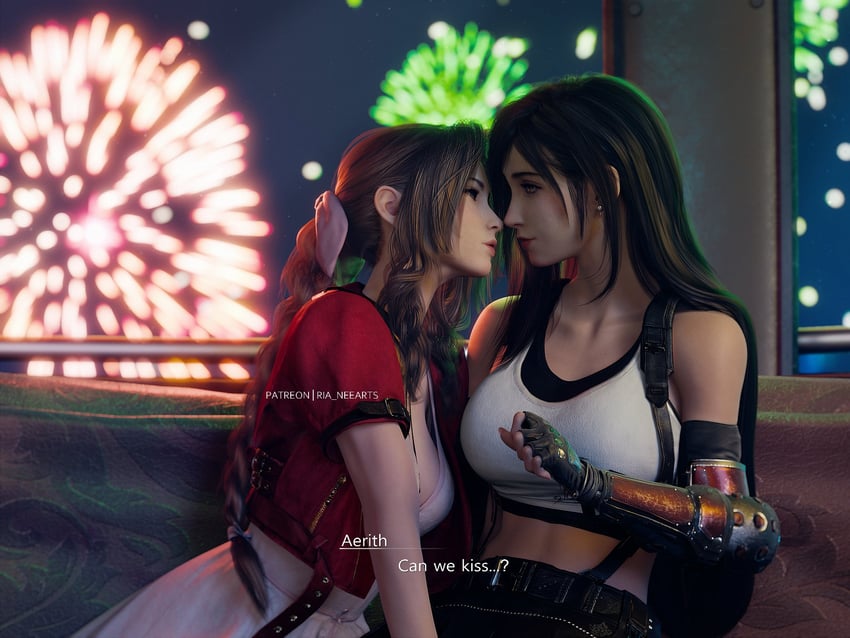 tifa lockhart and aerith gainsborough (final fantasy and 3 more) drawn by ria_(baka-neearts)