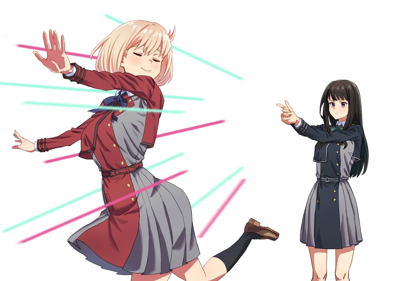 nishikigi chisato and inoue takina (lycoris recoil) drawn by kadokadokado