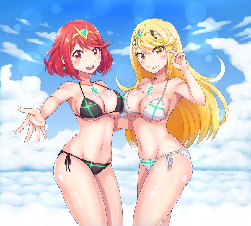 pyra and mythra (xenoblade chronicles and 1 more) drawn by 83tsu