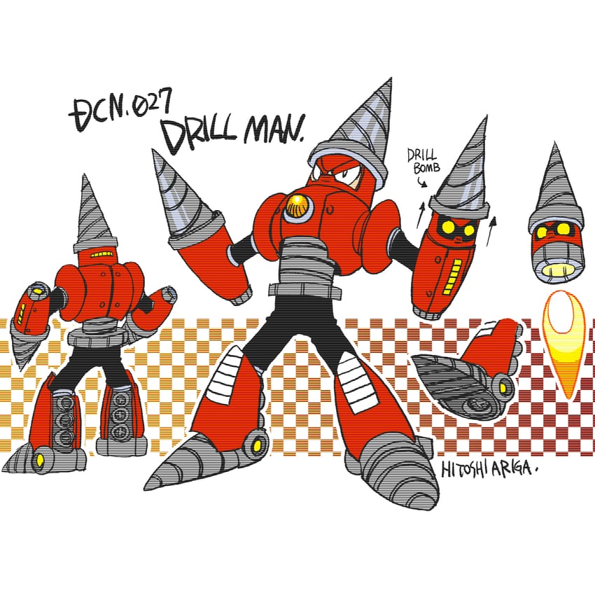 drill man (mega man and 2 more) drawn by ariga_hitoshi