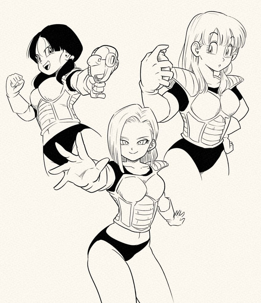 android 18, bulma, and videl (dragon ball and 1 more) drawn by yuichi_ishikawa