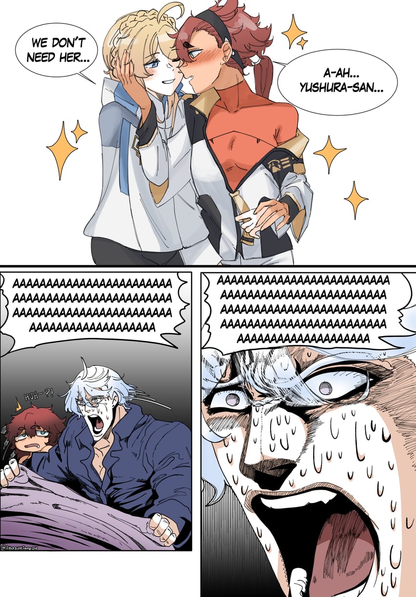 suletta mercury, miorine rembran, and yushura mirzakhani (gundam and 3 more) drawn by akasukiane04