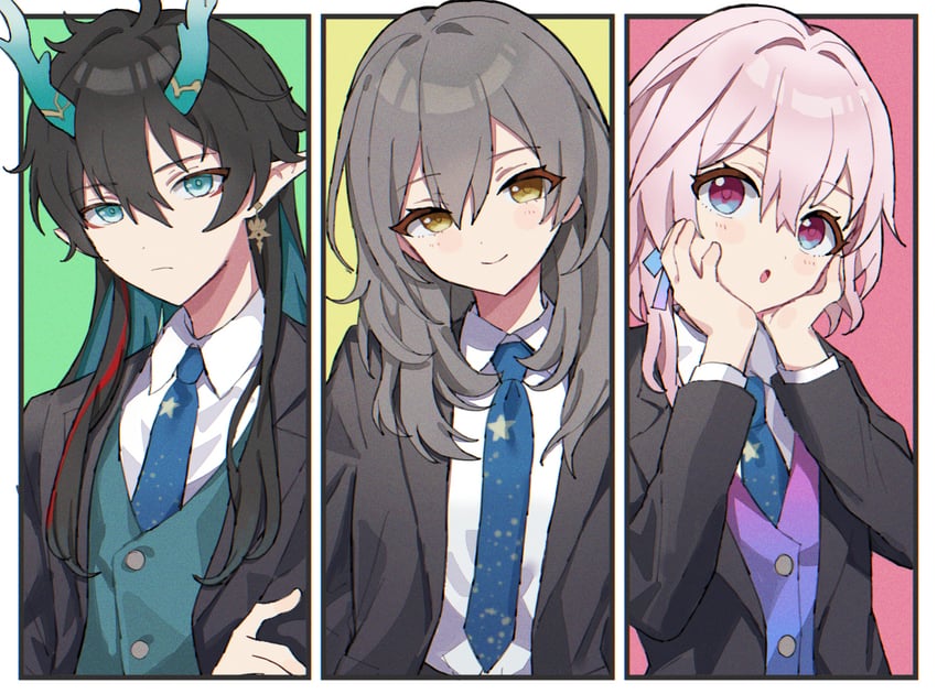 trailblazer, stelle, march 7th, and dan heng (honkai and 1 more) drawn by anaketsu