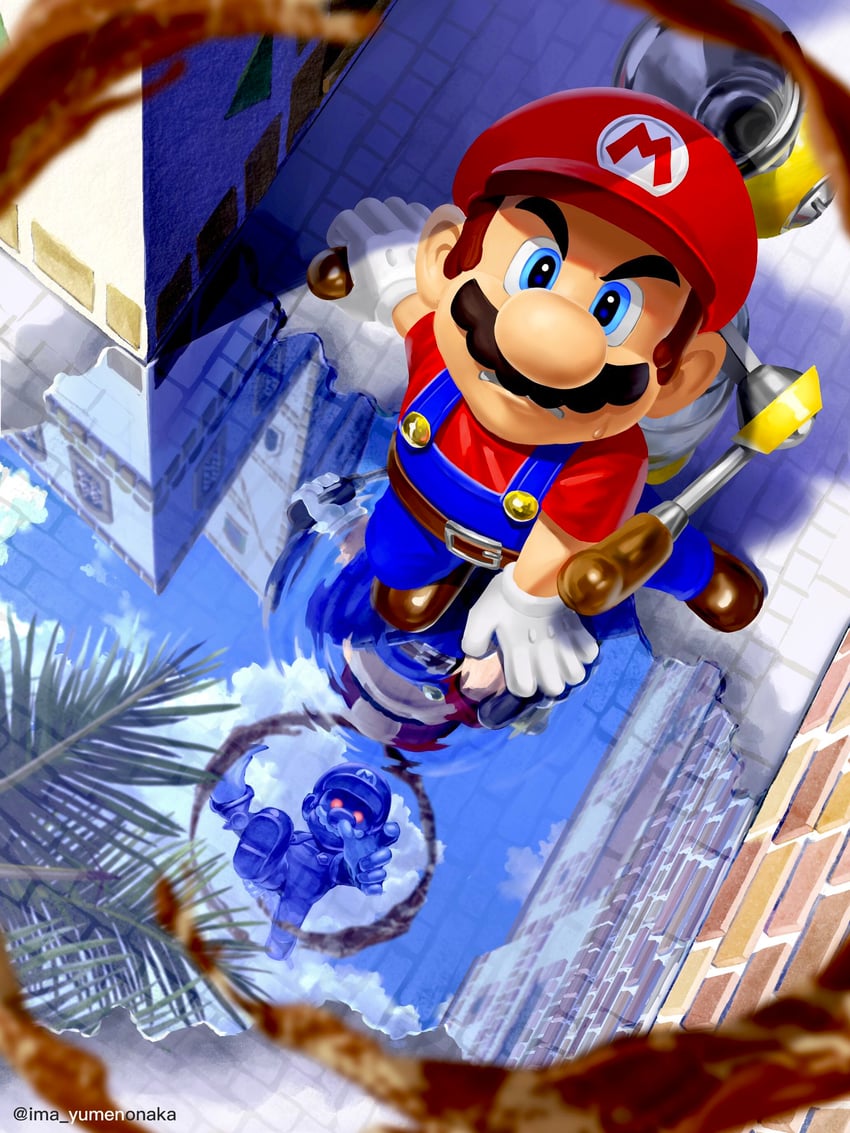 mario, f.l.u.d.d., and shadow mario (mario and 1 more) drawn by yuuma_rimi