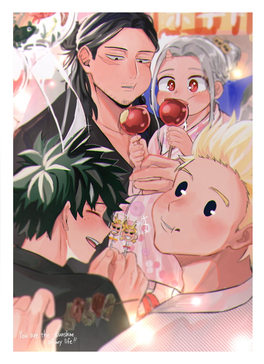 midoriya izuku, aizawa shota, all might, eri, and togata mirio (boku no hero academia) drawn by ton_(ton19130318)