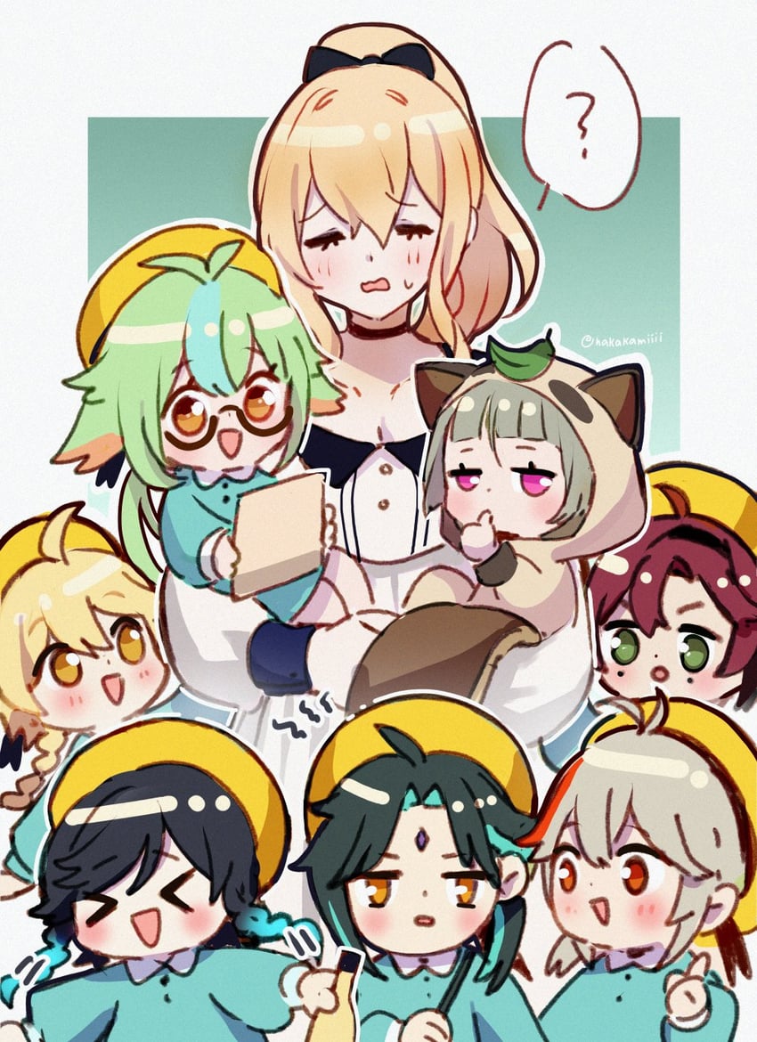 aether, venti, xiao, kaedehara kazuha, jean, and 3 more (genshin impact) drawn by hakamii