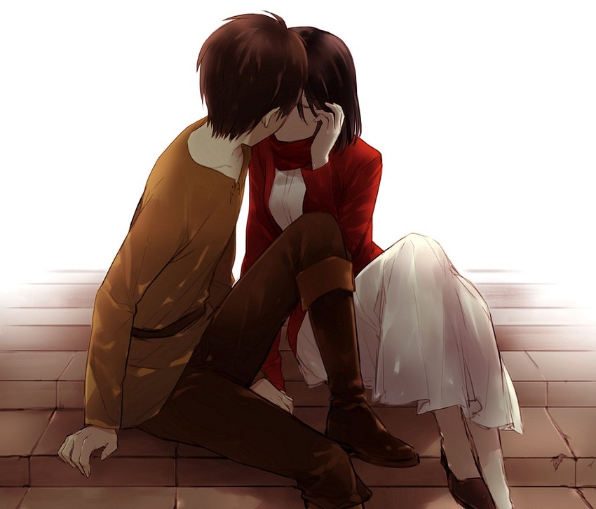 mikasa ackerman and eren yeager (shingeki no kyojin) drawn by yasai_(getsu)