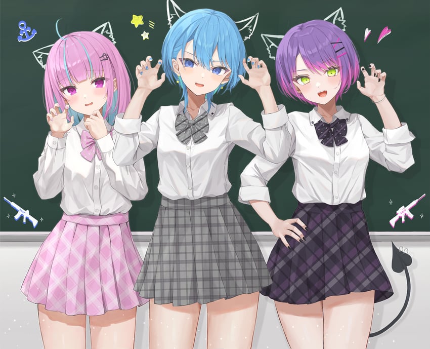 hoshimachi suisei, minato aqua, and tokoyami towa (hololive) drawn by norio_(noriosub)