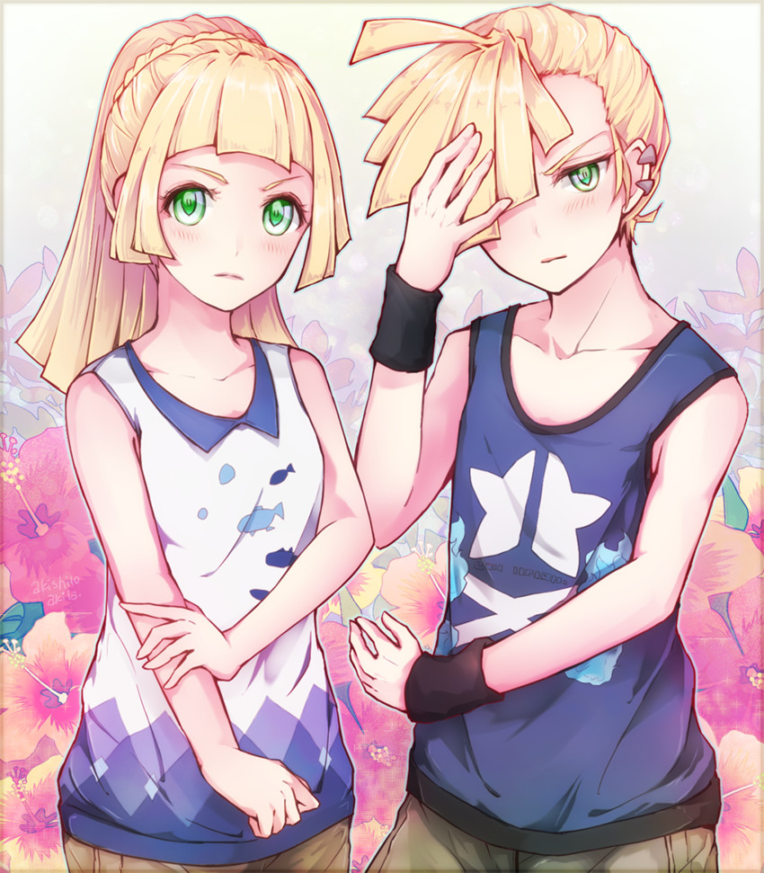 lillie and gladion (pokemon and 1 more) drawn by akira_(aky-la)