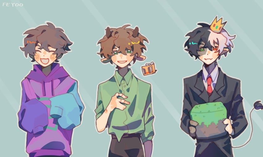 ranboo, tubbo, bee, and karl jacobs (minecraft and 2 more) drawn by feyoo14