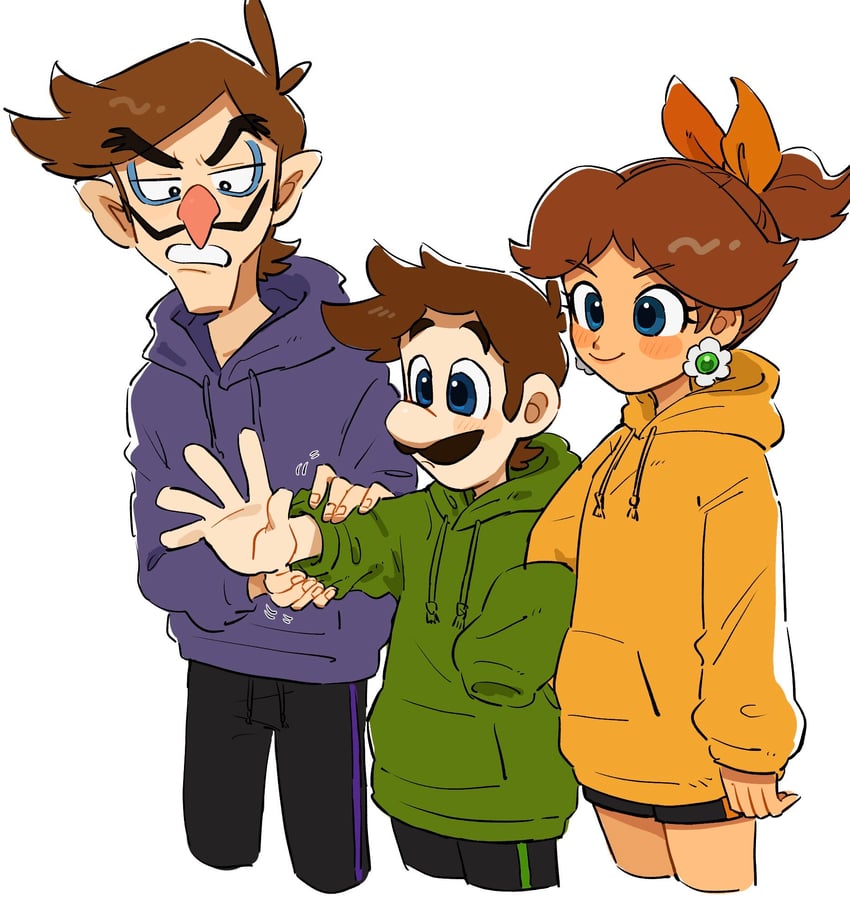 luigi, princess daisy, and waluigi (mario) drawn by mimimi_(mimimim9999)
