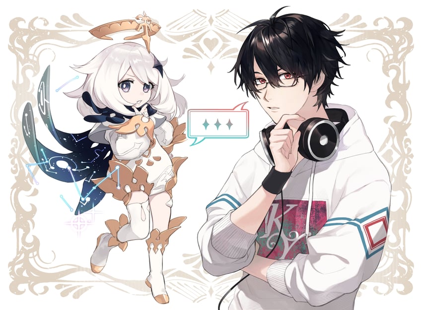paimon and yumeoi kakeru (genshin impact and 1 more) drawn by iv_4t