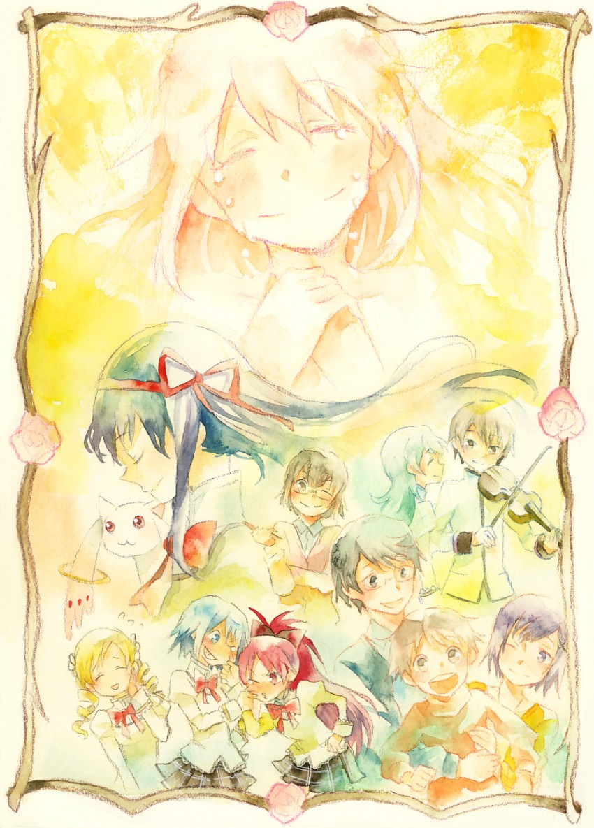 akemi homura, kaname madoka, miki sayaka, sakura kyoko, tomoe mami, and 9 more (mahou shoujo madoka magica) drawn by rocni