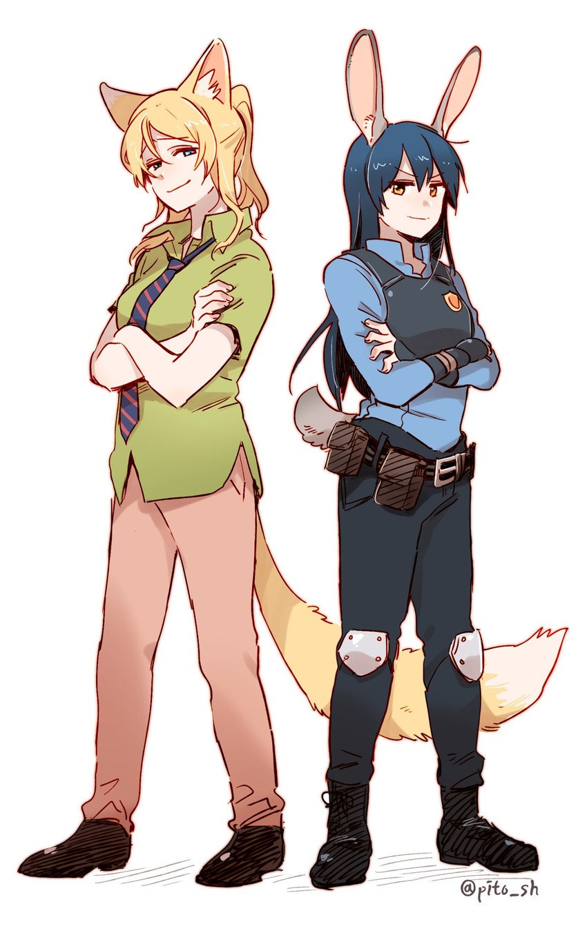 sonoda umi, ayase eli, judy hopps, and nick wilde (love live! and 2 more) drawn by pito_(sh02327)