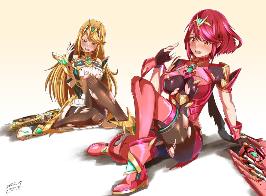 pyra and mythra (xenoblade chronicles and 2 more) drawn by samu_poteto