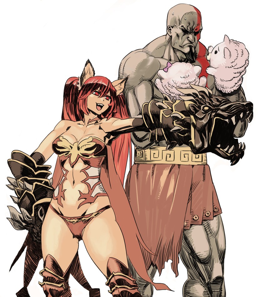 cerberus, kratos, mimi, and coco (shingeki no bahamut and 1 more) drawn by archvermin