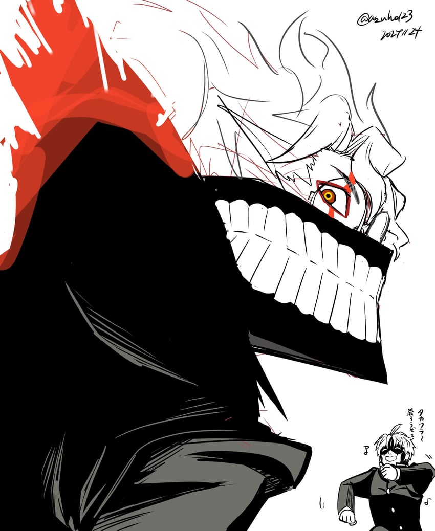 takakura ken, enjoji jin, and evil eye (dandadan) drawn by uzura1015
