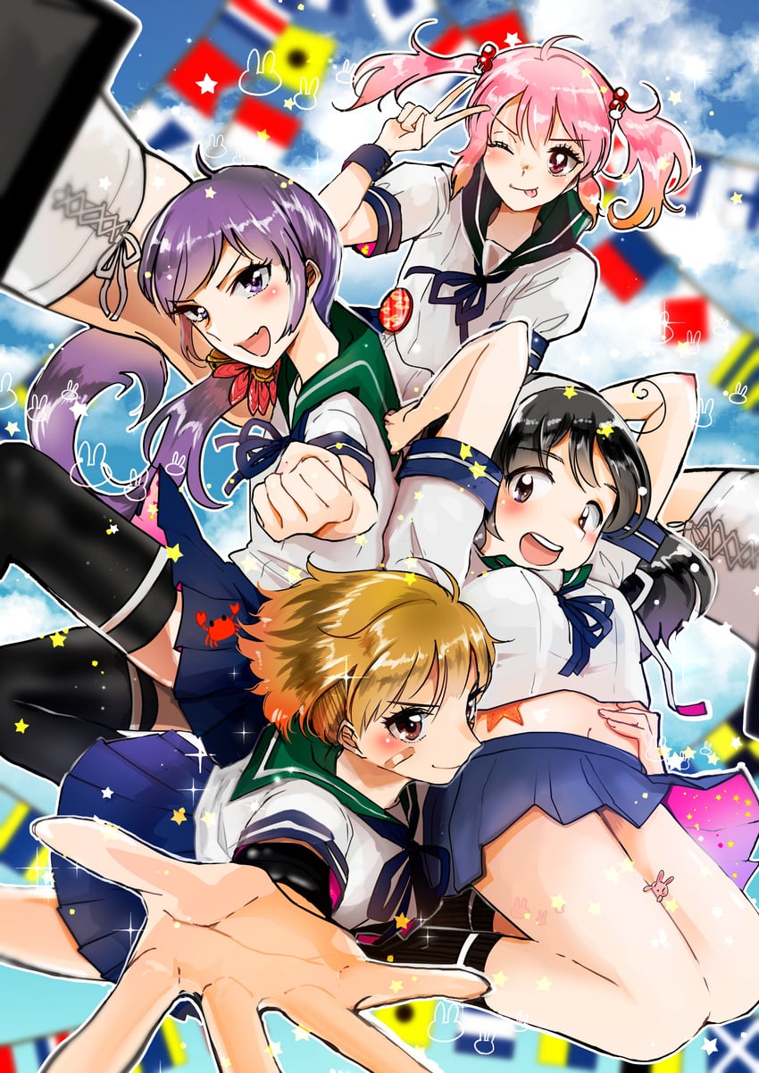 ushio, akebono, sazanami, oboro, ushio kai ni, and 3 more (kantai collection) drawn by joi_kun_(senzai_hiyori)