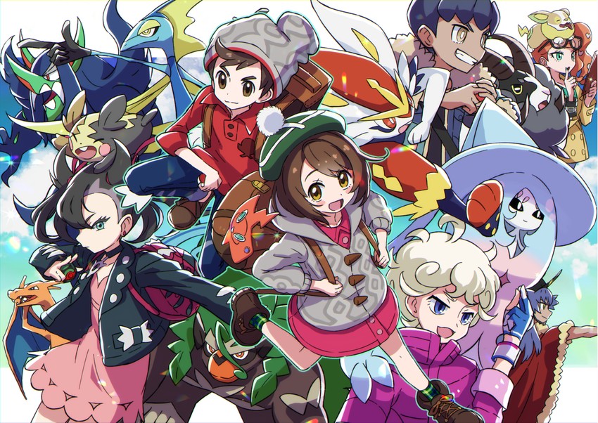 marnie, gloria, rotom, leon, charizard, and 13 more (pokemon and 1 more) drawn by kingin