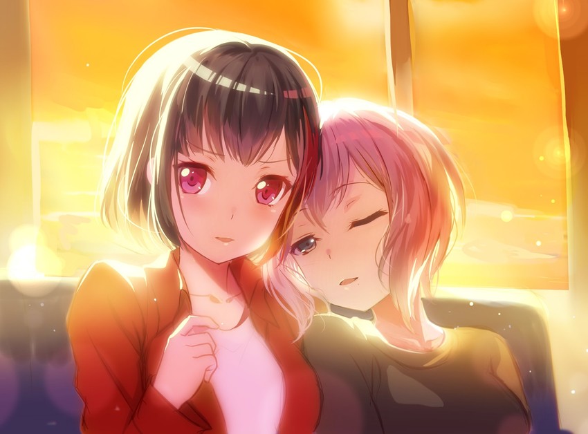 mitake ran and aoba moca (bang dream!) drawn by izu_(izzzzz27)