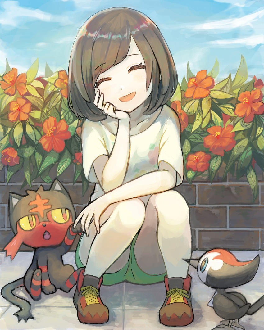 selene, litten, and pikipek (pokemon and 1 more) drawn by peppedayo_ne