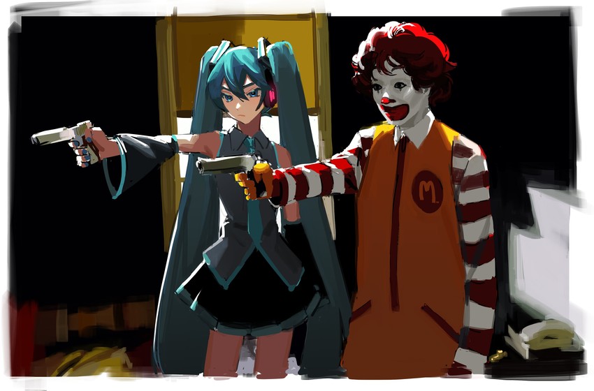 hatsune miku and ronald mcdonald (vocaloid and 2 more) drawn by kkaags
