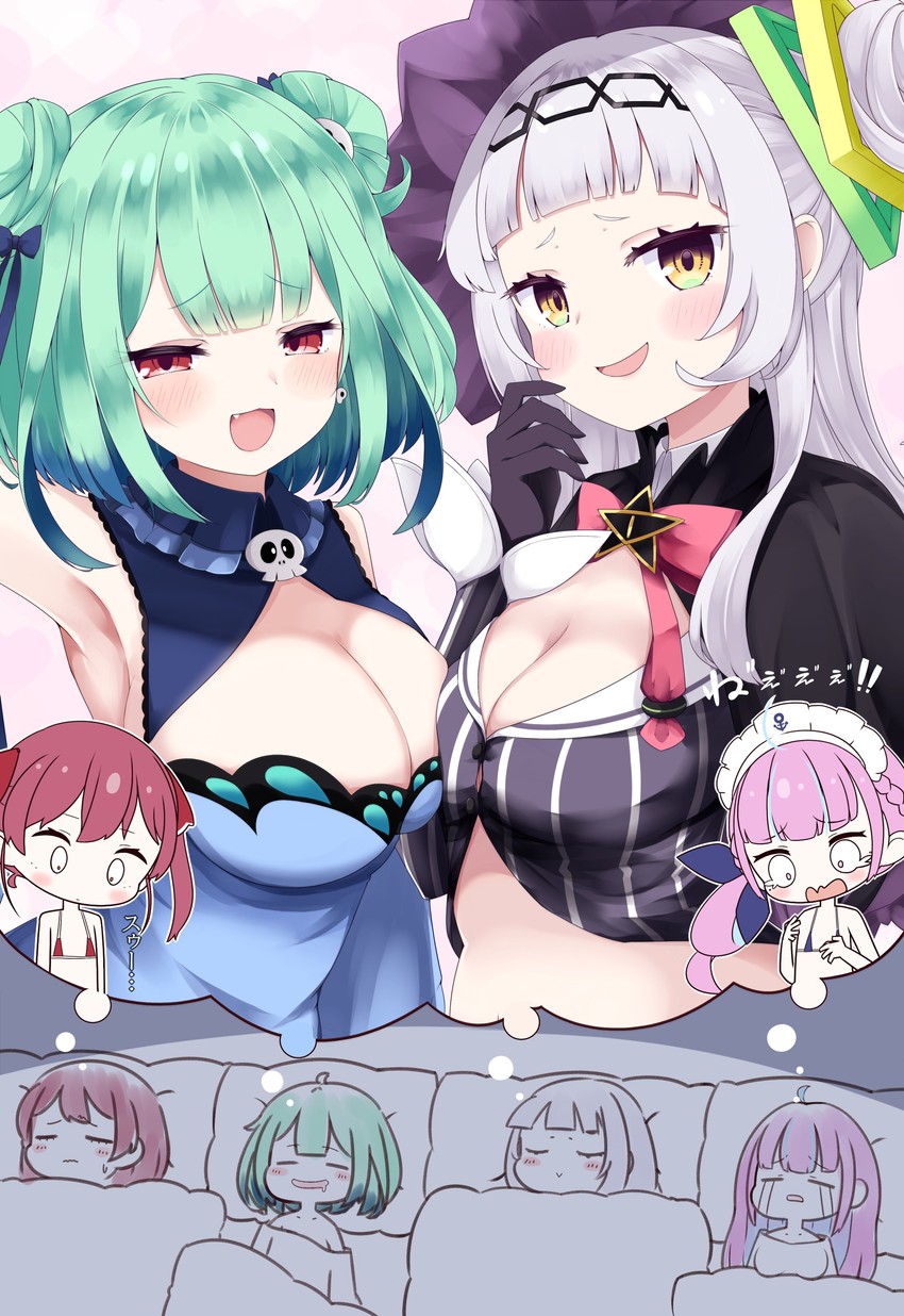 houshou marine, minato aqua, murasaki shion, and uruha rushia (hololive) drawn by cocozasa