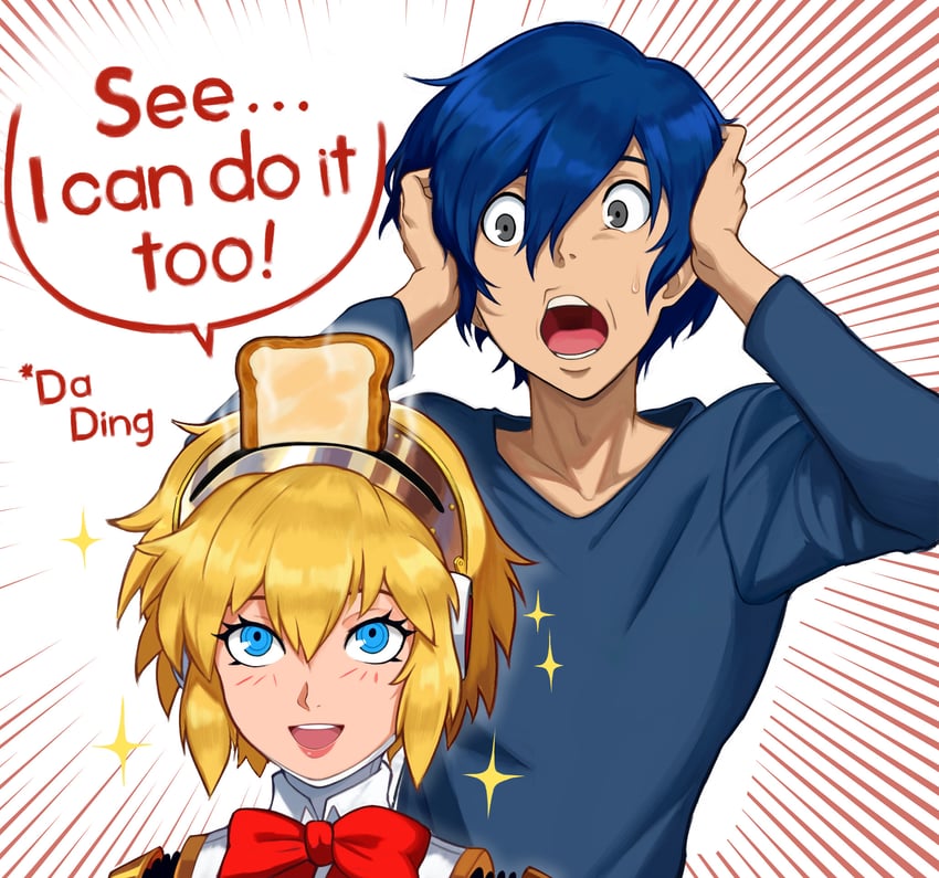 yuuki makoto and aigis (persona and 1 more) drawn by neggoartz