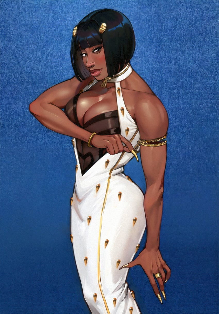 bruno bucciarati and megan thee stallion (jojo no kimyou na bouken and 2 more) drawn by adelheid_(moschiola)