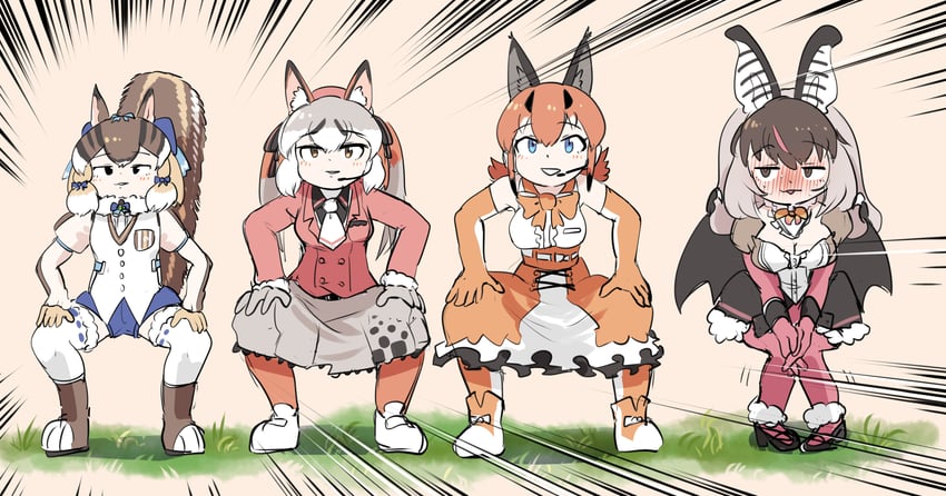 island fox, caracal, brown long-eared bat, and siberian chipmunk (kemono friends and 1 more) drawn by mcgunngu