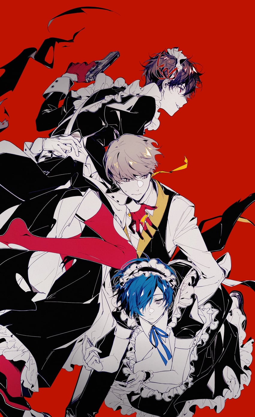 narukami yu, yuuki makoto, and amamiya ren (persona and 3 more) drawn by xiluo0207
