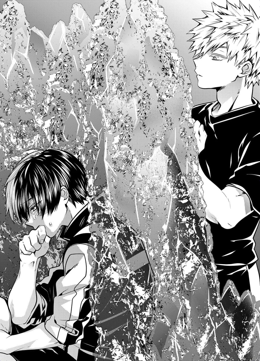bakugou katsuki and todoroki shoto (boku no hero academia) drawn by ikuhashi_muiko