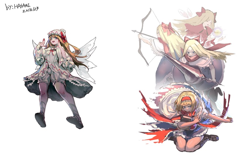 alice margatroid, shanghai doll, lily white, and hourai doll (touhou) drawn by hua_ha_jiazi