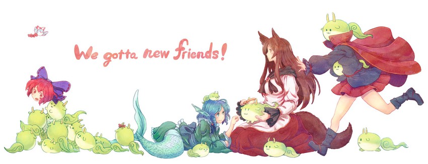 fujiwara no mokou, kamishirasawa keine, imaizumi kagerou, sekibanki, and wakasagihime (touhou) drawn by terrajin