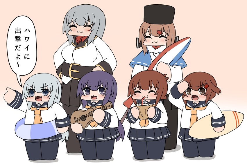 hibiki, inazuma, ikazuchi, akatsuki, gangut, and 1 more (kantai collection) drawn by bokota_(bokobokota)