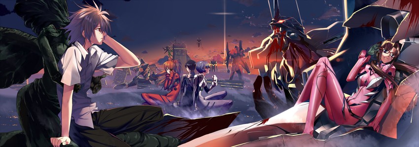souryuu asuka langley, ayanami rei, ikari shinji, nagisa kaworu, makinami mari illustrious, and 5 more (neon genesis evangelion and 2 more) drawn by hullabaloo