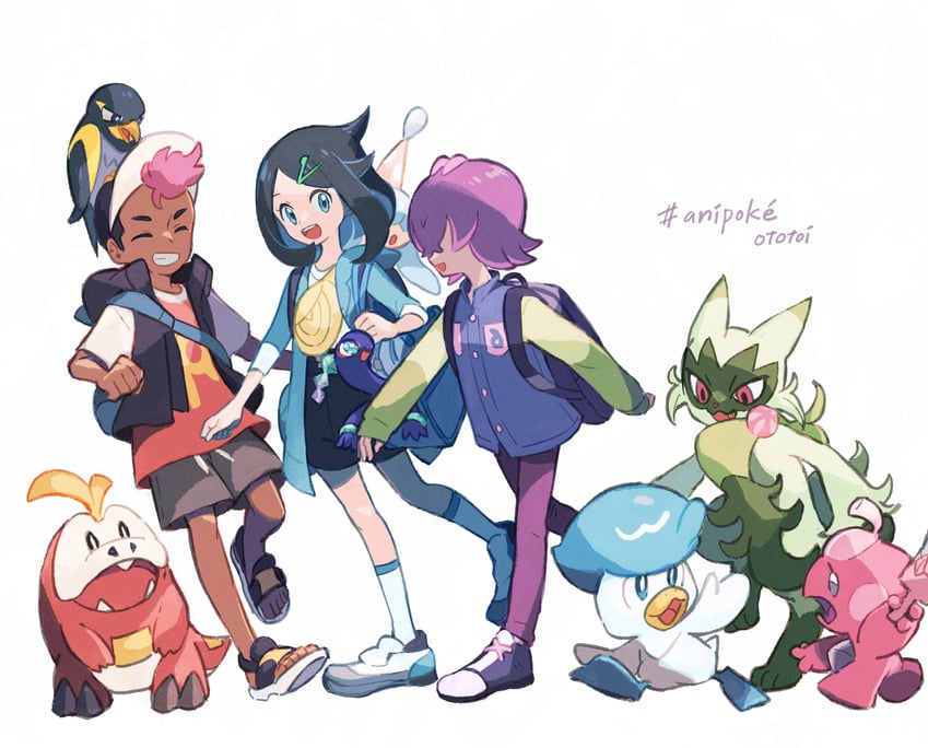 liko, fuecoco, quaxly, dot, roy, and 5 more (pokemon and 1 more) drawn by ototoi_(eevees813)
