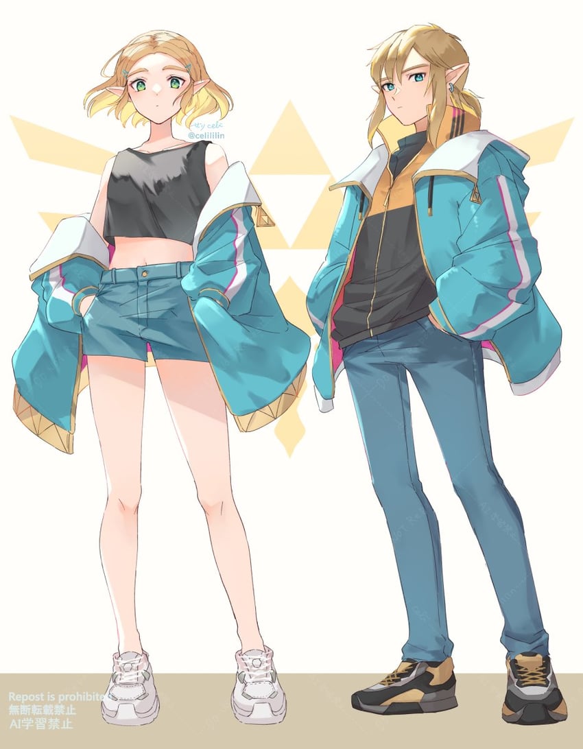 link and princess zelda (the legend of zelda and 1 more) drawn by seri_(yuukasakura)