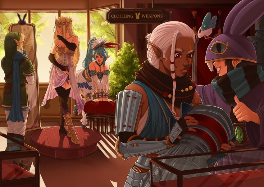link, princess zelda, impa, lana, and ravio (the legend of zelda and 2 more) drawn by otterwater23