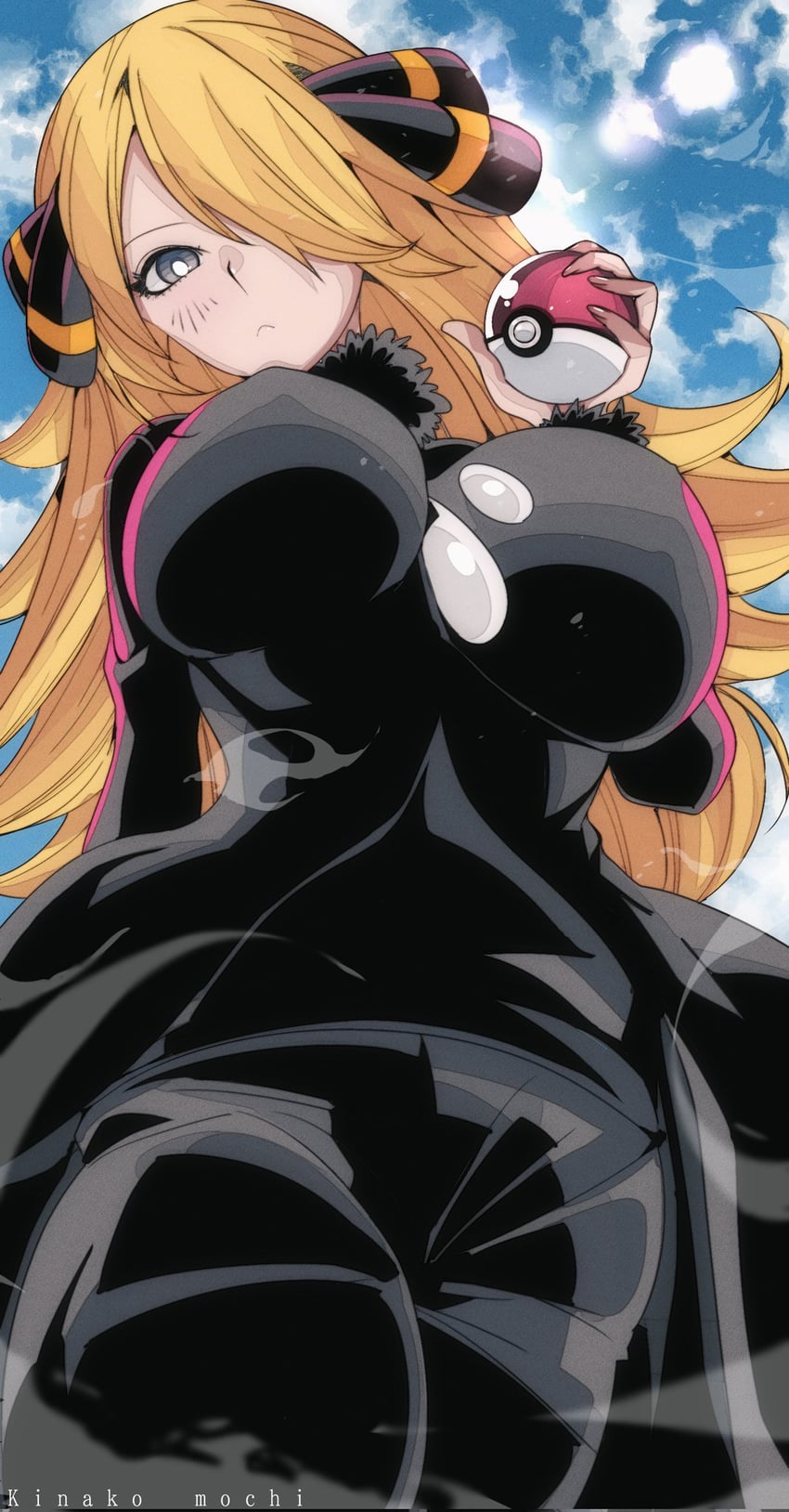 cynthia (pokemon and 1 more) drawn by kinakomochi_(user_vedc2333)