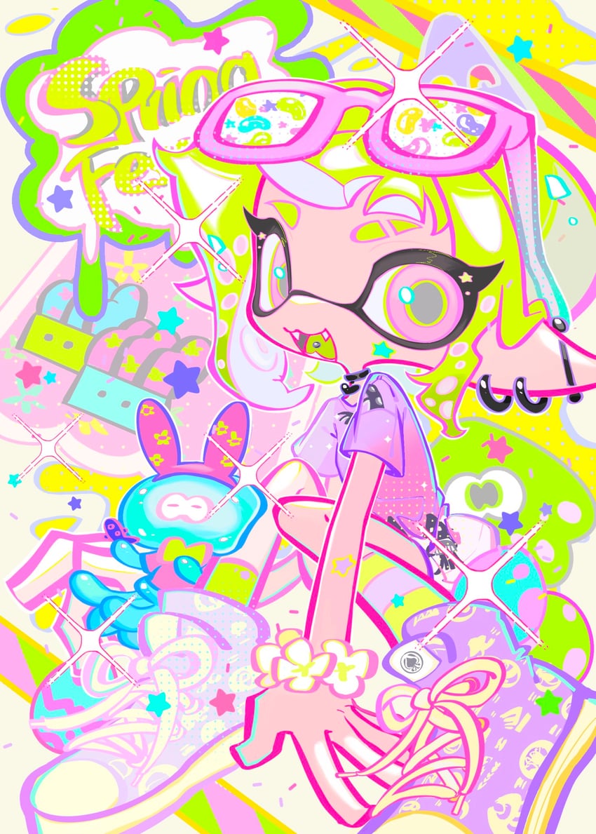 inkling player character, inkling girl, and jellyfish (splatoon and 1 more) drawn by xiaoyunatie