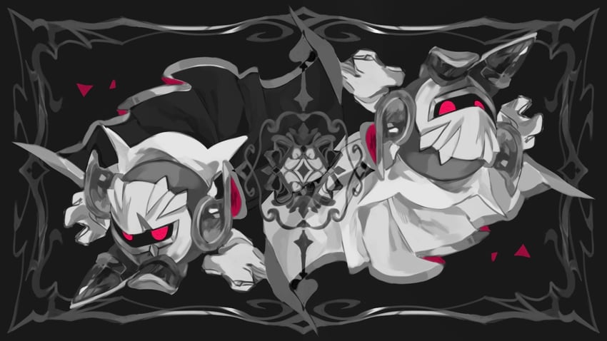 meta knight and dark meta knight (kirby) drawn by akakiao_tea