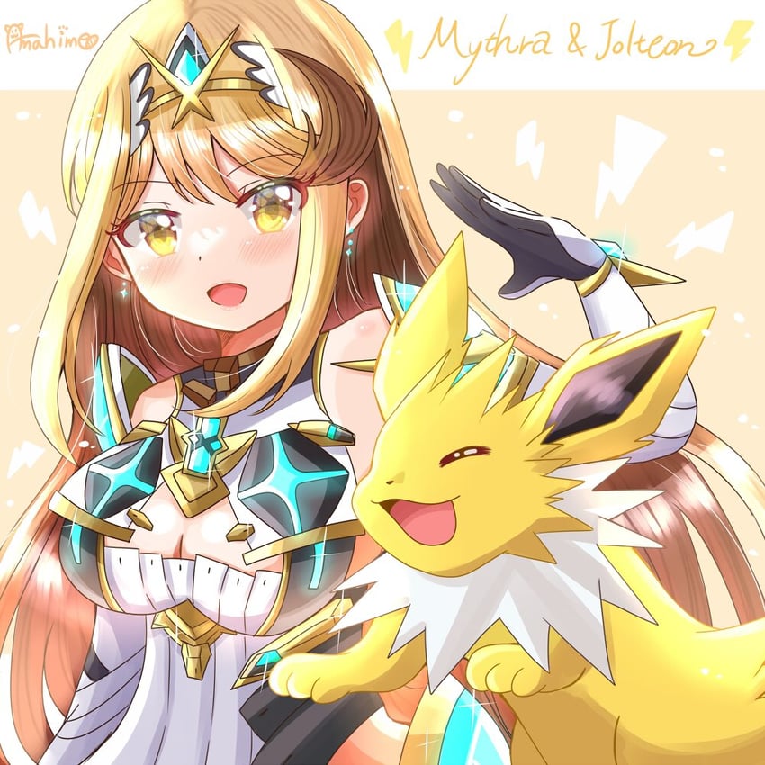 mythra and jolteon (pokemon and 2 more) drawn by amahime_kaichou