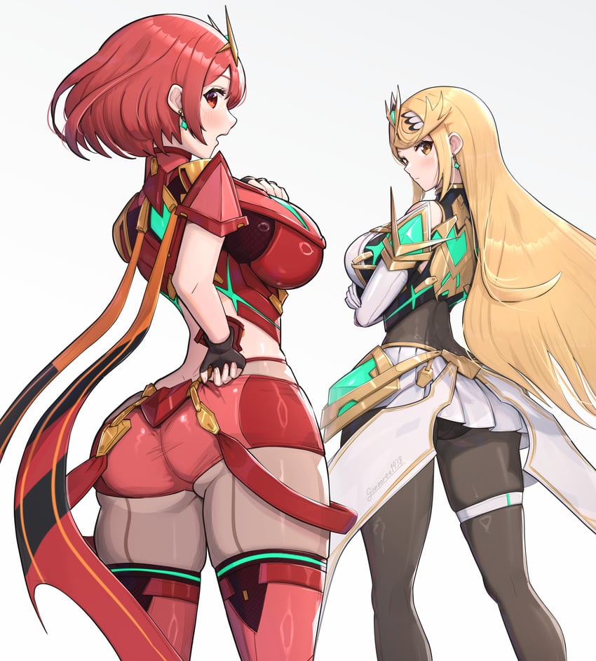 pyra and mythra (xenoblade chronicles and 2 more) drawn by gonzarez