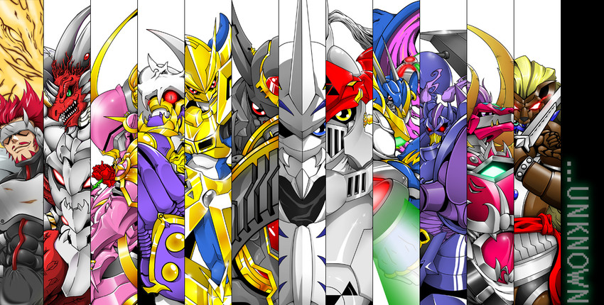 omegamon, dukemon, alphamon, magnamon, ulforcev-dramon, and 8 more (digimon) drawn by sinko_(sinsinsinko)