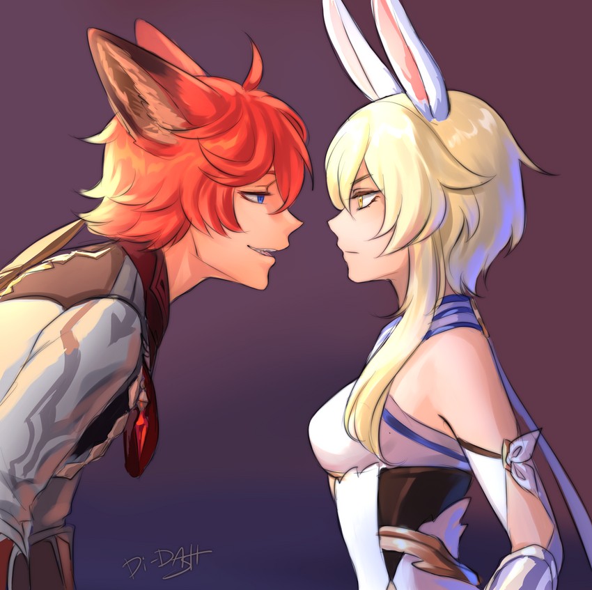 lumine and tartaglia (genshin impact and 1 more) drawn by vihoreva-dasha