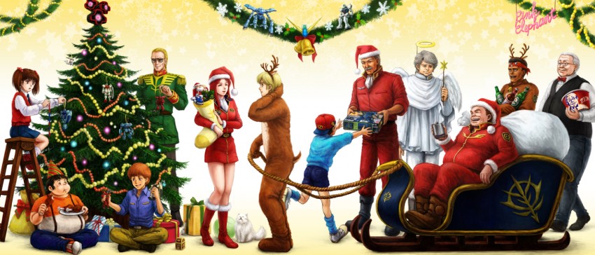 haro, santa claus, zaku ii, colonel sanders, dom, and 24 more (gundam and 3 more) drawn by satou_toshio_(suisuisuisui)