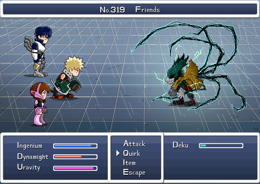 midoriya izuku, uraraka ochaco, bakugou katsuki, and iida tenya (final fantasy and 1 more) drawn by negri